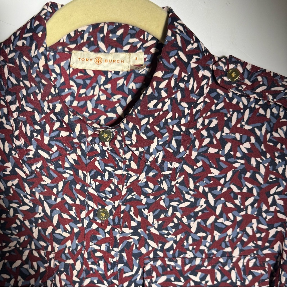 Tory Burch women’s small size 4 long sleeve button down red maroon and blue gold